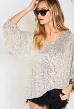 Load image into Gallery viewer, V-neck Balloon Sleeved Sequin Top