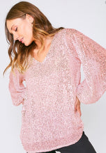 Load image into Gallery viewer, V-neck Balloon Sleeved Sequin Top