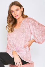 Load image into Gallery viewer, V-neck Balloon Sleeved Sequin Top