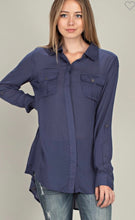 Load image into Gallery viewer, Navy, Lightweight, button up with back tie