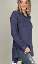 Load image into Gallery viewer, Navy, Lightweight, button up with back tie