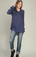 Load image into Gallery viewer, Navy, Lightweight, button up with back tie