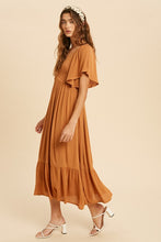 Load image into Gallery viewer, Dark Mustard Smocked Body Flutter Sleeve Dress
