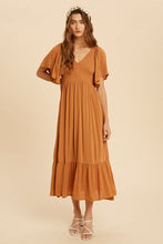 Load image into Gallery viewer, Dark Mustard Smocked Body Flutter Sleeve Dress
