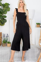 Load image into Gallery viewer, Black Ruffle Tie Back Jumpsuit
