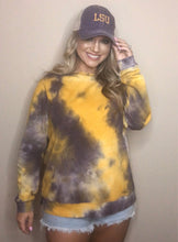 Load image into Gallery viewer, Tye Die Purple and Gold Pullover
