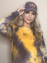 Load image into Gallery viewer, Tye Die Purple and Gold Pullover
