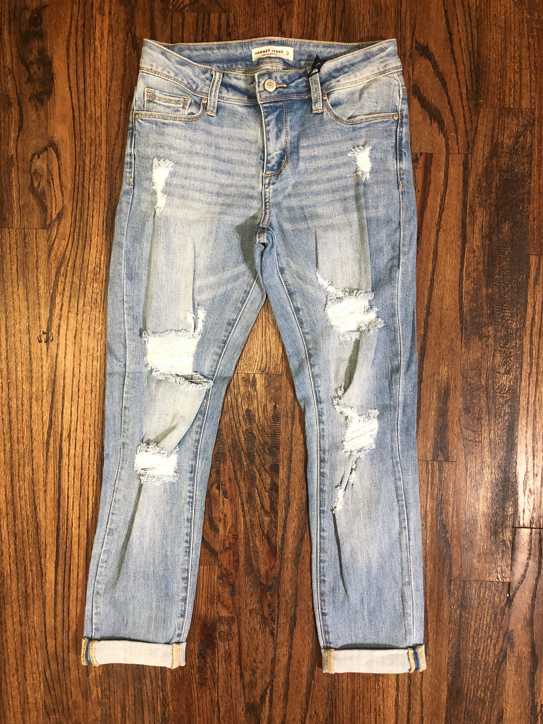 Distressed light blue girlfriend jean