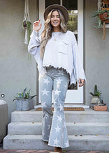 Load image into Gallery viewer, Star Print Grey Denim Flares
