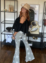 Load image into Gallery viewer, Star Print Grey Denim Flares
