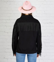 Load image into Gallery viewer, Black Denim Fringe Jacket
